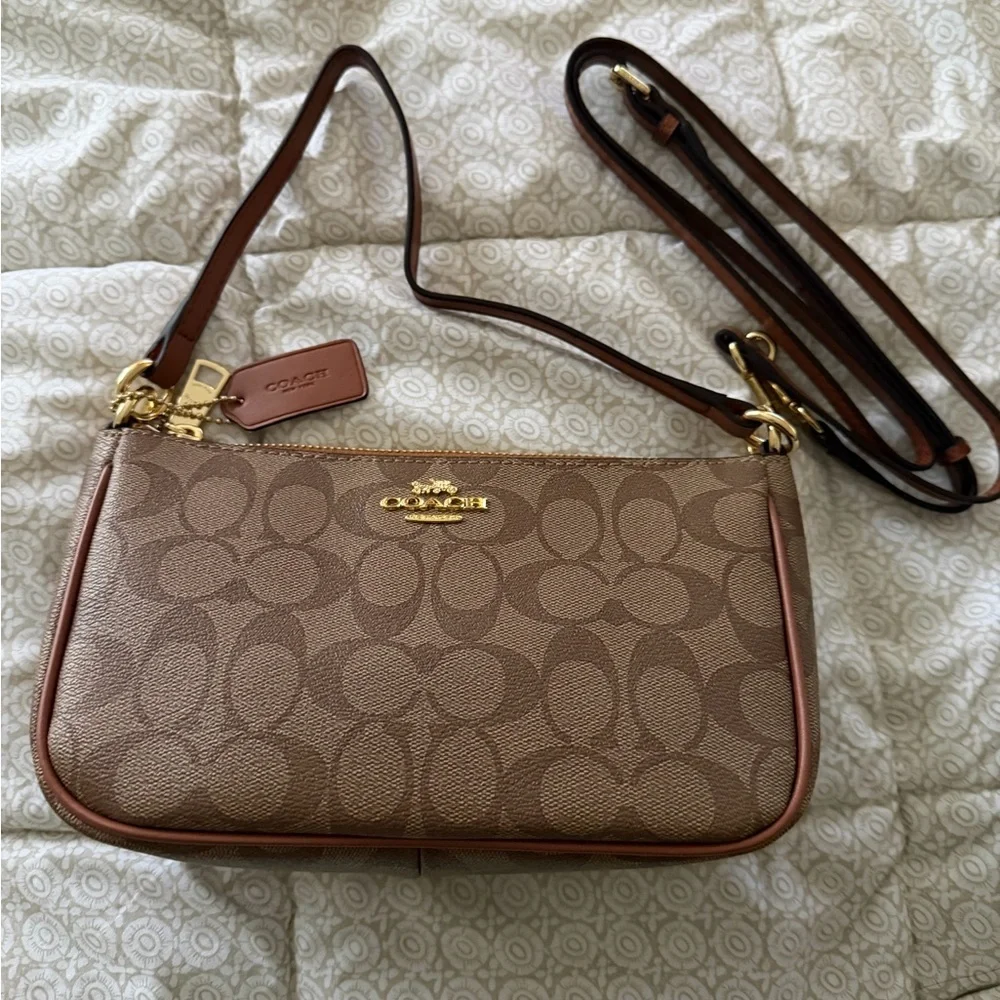 Coach Tan and Brown Signature Crossbody Bag